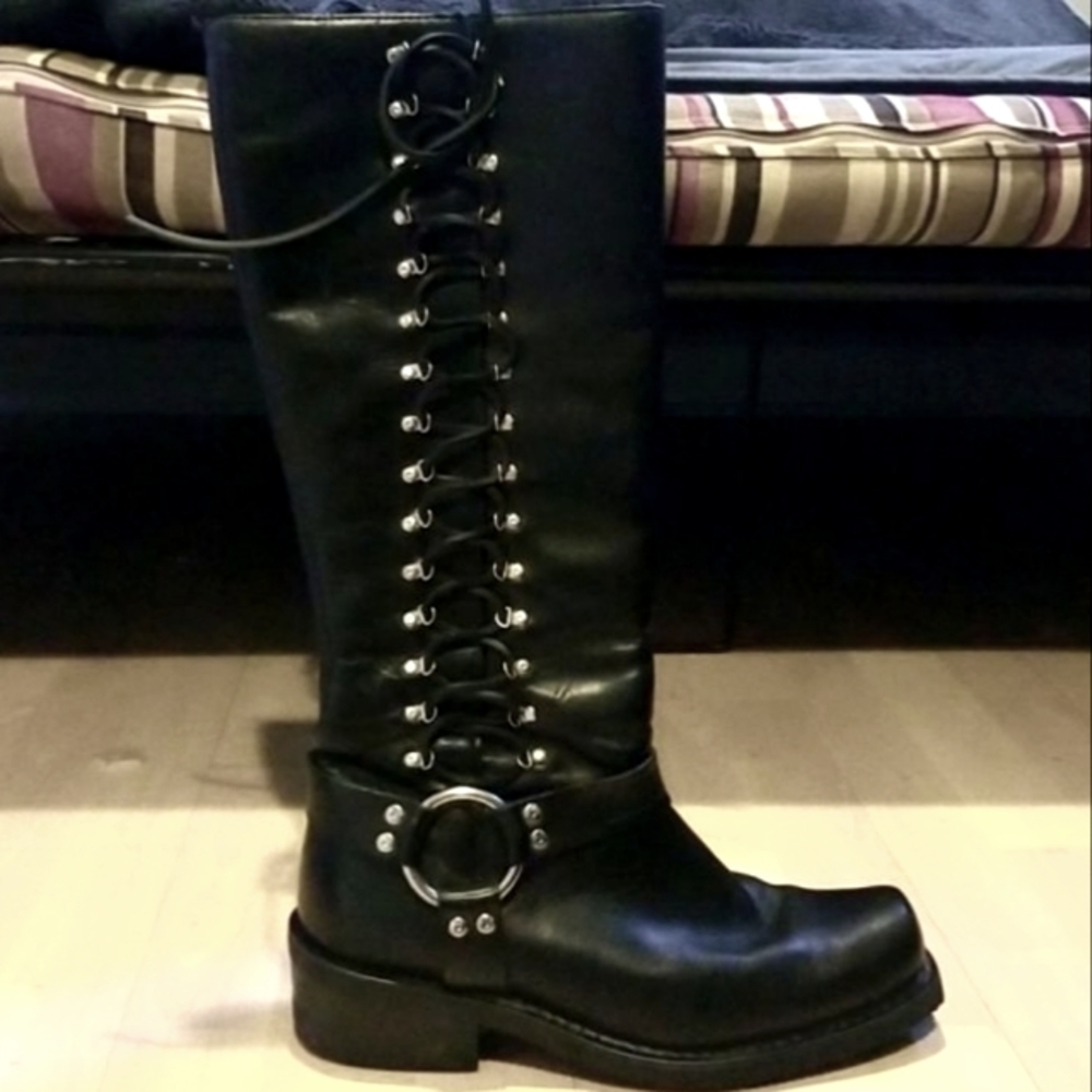 Harley Davidson Thigh High Black Leather Pristine Sz 10 Riding Boots